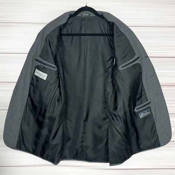 Brunelli with Tessilstrona Italy Men’s 100% Wool Gray Suit Jacket Blazer 42L - Picture 10 of 14